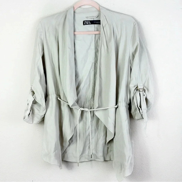 Zara Open Front Drawstring Waterfall Blazer Jacket in Beige size XS - Picture 15 of 16